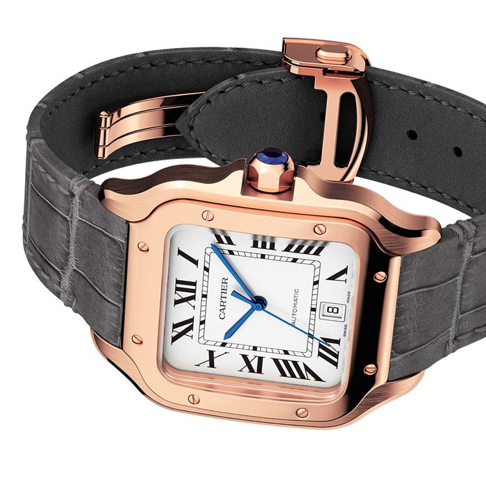 Cartier Santos De Cartier Ur Stor model Automatisk urværk Rosaguld 2 udskiftelige læderarmbånd WGSA0019 - Billede 5