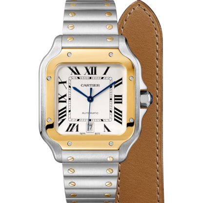 Cartier Santos De Cartier Ur Stor model Automatisk værk Gult guld Stål Udskiftelige metal- og læderarmbånd W2SA0009 - Billede 2