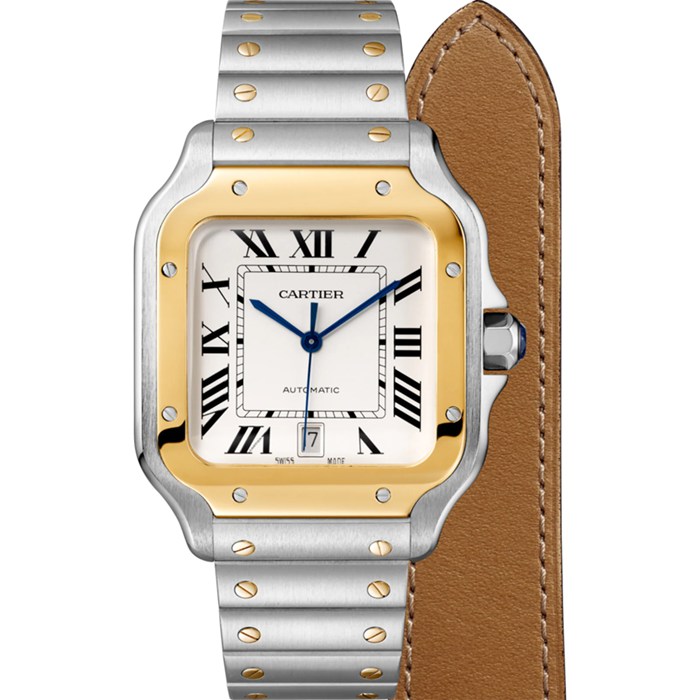Cartier Santos De Cartier Ur Stor model Automatisk værk Gult guld Stål Udskiftelige metal- og læderarmbånd W2SA0009 - Billede 2