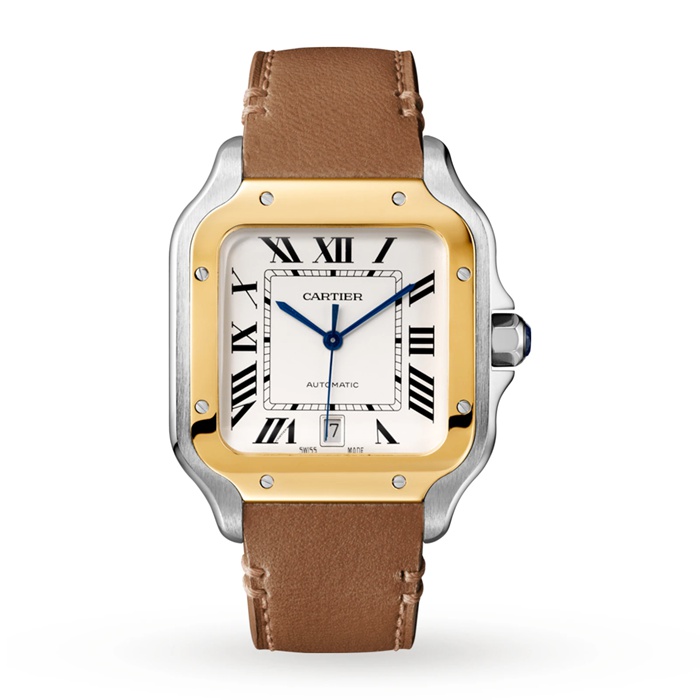 Cartier Santos De Cartier Ur Stor model Automatisk værk Gult guld Stål Udskiftelige metal- og læderarmbånd W2SA0009 - Billede 3