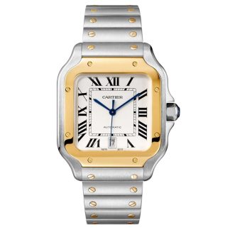 Cartier Santos De Cartier Ur Stor model Automatisk værk Gult guld Stål Udskiftelige metal- og læderarmbånd W2SA0009