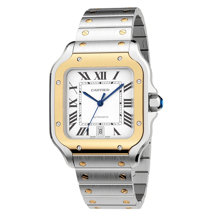 Cartier Santos De Cartier Ur Stor model Automatisk værk Gult guld Stål Udskiftelige metal- og læderarmbånd W2SA0009 - Billede 5