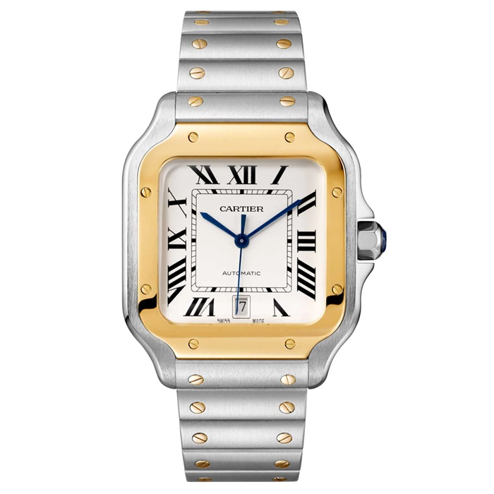 Cartier Santos De Cartier Ur Stor model Automatisk værk Gult guld Stål Udskiftelige metal- og læderarmbånd W2SA0009