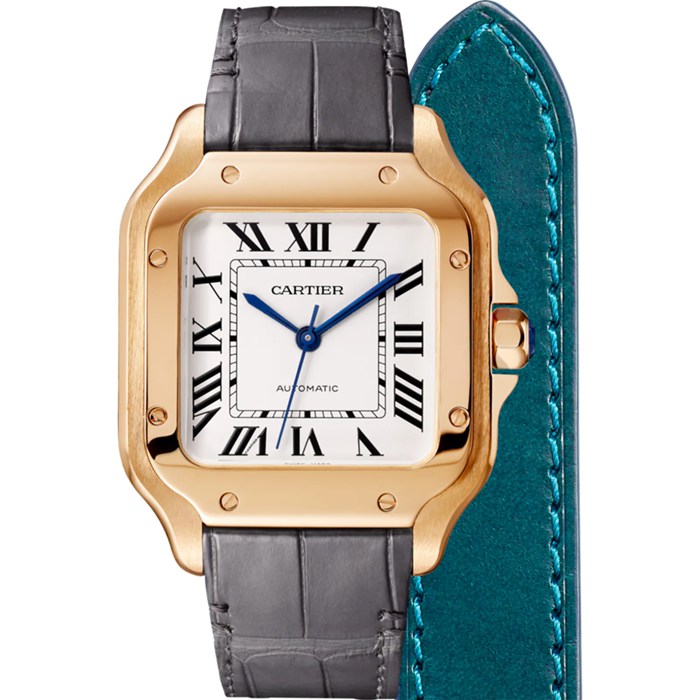 Cartier Santos De Cartier Watch Medium Model Automatic Movement Rose Gold 2 udskiftelige læderarmbånd WGSA0028 - Billede 3