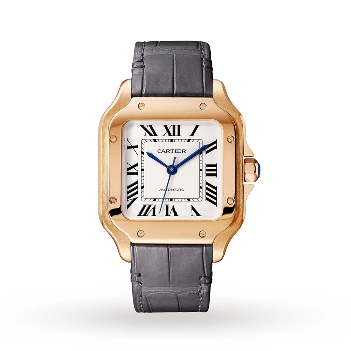 Cartier Santos De Cartier Watch Medium Model Automatic Movement Rose Gold 2 udskiftelige læderarmbånd WGSA0028