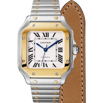 Cartier Santos De Cartier Watch Medium Model Automatic Movement Yellow Gold Steel Interchangeable Metal And Leather Bracelets W2SA0016 - Billede 3