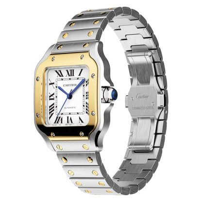Cartier Santos De Cartier Watch Medium Model Automatic Movement Yellow Gold Steel Interchangeable Metal And Leather Bracelets W2SA0016 - Billede 5