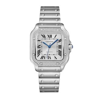 Cartier Santos De Cartier Watch Medium Model Automatic Steel Diamonds Udskiftelige metal- og læderarmbånd W4SA0005