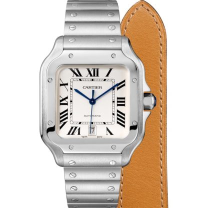Cartier Santos De Cartier Watch Stor model Automatisk bevægelse Stål Udskiftelige metal- og læderarmbånd WSSA0018 - Billede 3