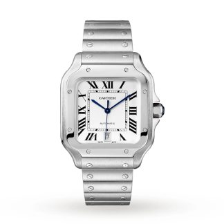 Cartier Santos De Cartier Watch Stor model Automatisk bevægelse Stål Udskiftelige metal- og læderarmbånd WSSA0018