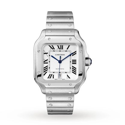 Cartier Santos De Cartier Watch Stor model Automatisk bevægelse Stål Udskiftelige metal- og læderarmbånd WSSA0018