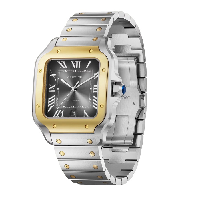 Cartier Santos De Cartier Watch Stor model Automatisk optræk Stålkasse Gult guld Udskiftelig læderrem W2SA0030 - Billede 2