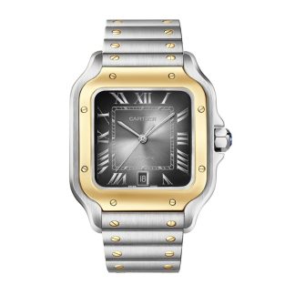 Cartier Santos De Cartier Watch Stor model Automatisk optræk Stålkasse Gult guld Udskiftelig læderrem W2SA0030