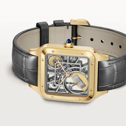 Cartier Santos-Dumont Micro-Rotor Skeleton Watch Stor model Automatisk mekanisk bevægelse 18K gul guldkasse WHSA0043 - Billede 3