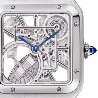 Cartier Santos-Dumont Skeleton Ur Stor Model Automatisk Urværk Stål Læder WHSA0032 - Billede 3