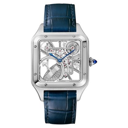Cartier Santos-Dumont Skeleton Ur Stor Model Automatisk Urværk Stål Læder WHSA0032 - Billede 4