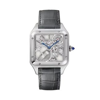 Cartier Santos-Dumont Skeleton Ur Stor Model Automatisk Urværk Stål Læder WHSA0032
