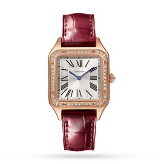 Cartier Santos-Dumont Ur Lille Model Rosaguld Diamanter Læderrem WJSA0017