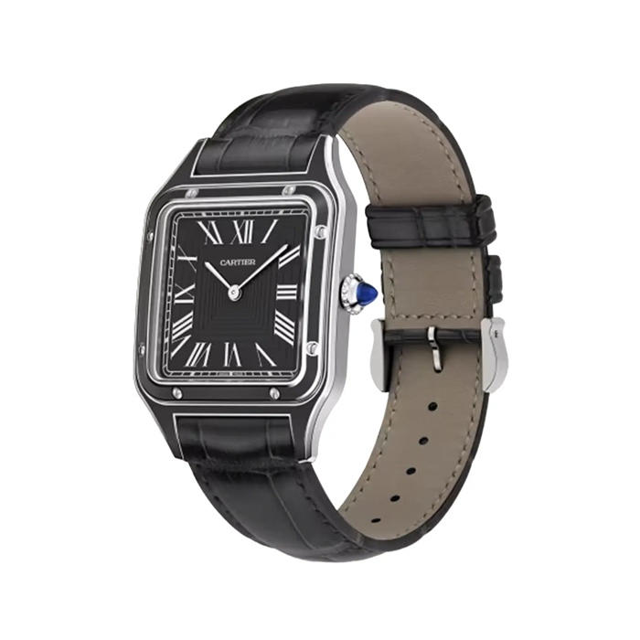 Cartier Santos-Dumont Ur Stor Model Manuelt Merkanisk Urværk Stål Lak Læder WSSA0046 - Billede 2
