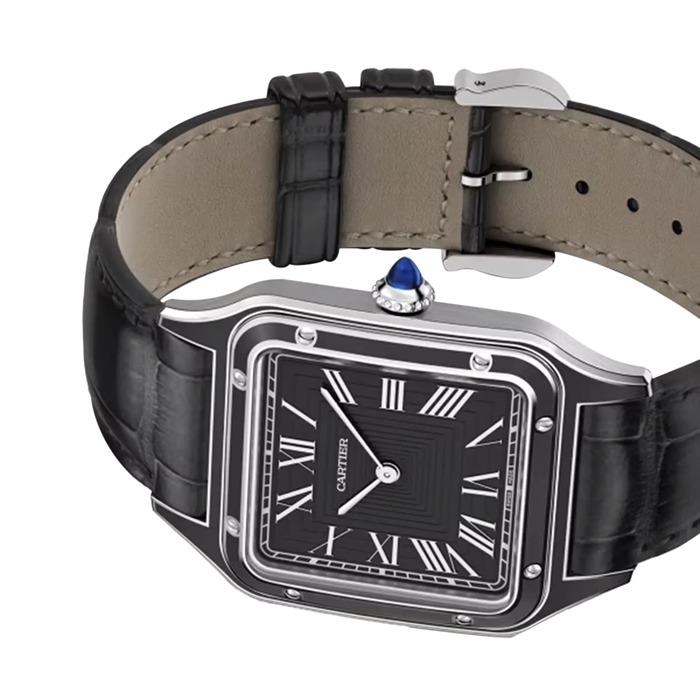Cartier Santos-Dumont Ur Stor Model Manuelt Merkanisk Urværk Stål Lak Læder WSSA0046 - Billede 5