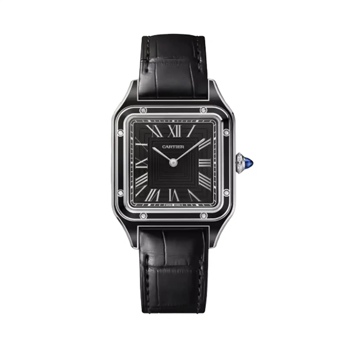 Cartier Santos-Dumont Ur Stor Model Manuelt Merkanisk Urværk Stål Lak Læder WSSA0046