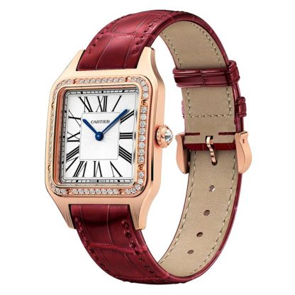 Cartier Santos-Dumont Ur Stor model Rosaguld Diamanter Læderrem WJSA0016 - Billede 2