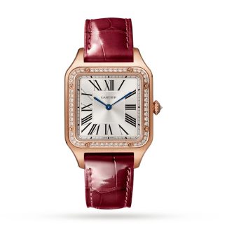 Cartier Santos-Dumont Ur Stor model Rosaguld Diamanter Læderrem WJSA0016