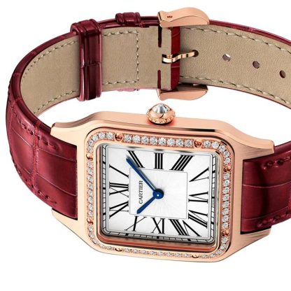 Cartier Santos-Dumont Ur Stor model Rosaguld Diamanter Læderrem WJSA0016 - Billede 4
