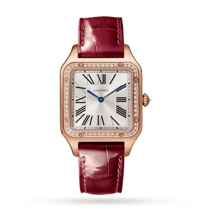 Cartier Santos-Dumont Ur Stor model Rosaguld Diamanter Læderrem WJSA0016