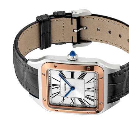 Cartier Santos-Dumont Watch Extra-Large Model Hand-Wound Mechanical Movement Rose Gold Steel Leather W2SA0017 - Billede 4