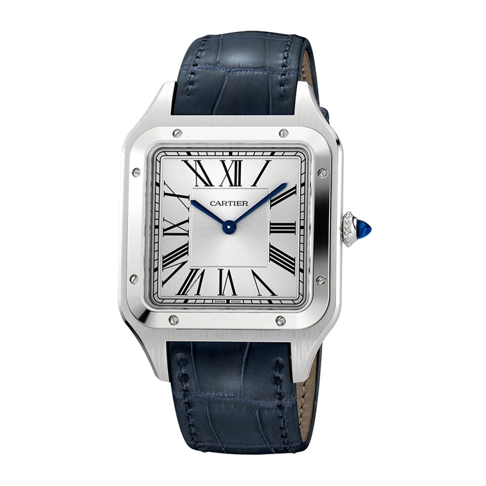 Cartier Santos-Dumont Watch Extra-Large Model Hand-Wound Mechanical Movement Steel Leather WSSA0032 - Billede 2
