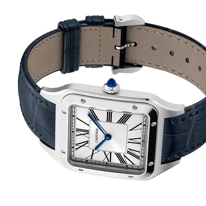 Cartier Santos-Dumont Watch Extra-Large Model Hand-Wound Mechanical Movement Steel Leather WSSA0032 - Billede 3