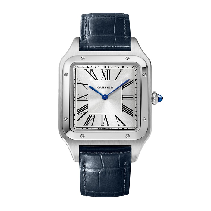 Cartier Santos-Dumont Watch Extra-Large Model Hand-Wound Mechanical Movement Steel Leather WSSA0032
