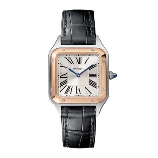 Cartier Santos-Dumont Watch Lille model Quartz Movement Pink Gold Steel Leather W2SA0012