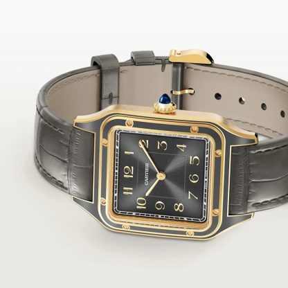 Cartier Santos-Dumont ur stor model mekanisk værk med manuelt optræk 430 MC Gult guld WGSA0097 - Billede 3