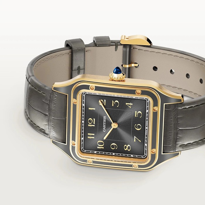 Cartier Santos-Dumont ur stor model mekanisk værk med manuelt optræk 430 MC Gult guld WGSA0097 - Billede 3