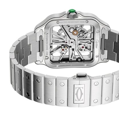 Cartier Santos ur skeleton stor model Fremstilling mekanisk værk med manuel optræk WHSA0028 - Billede 4