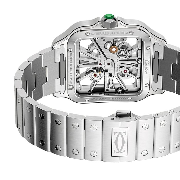 Cartier Santos ur skeleton stor model Fremstilling mekanisk værk med manuel optræk WHSA0028 - Billede 4