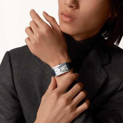 Cartier Tank Américaine Ur Stor Model Automatisk Urværk Stål Læder WSTA0083 - Billede 3