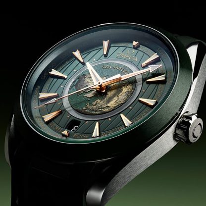 Omega Seamaster Aqua Terra 150m Co Axial Master Chronometer GMT Worldtimer 43mm herreur Grønt gummi O22032432210001 - Billede 3