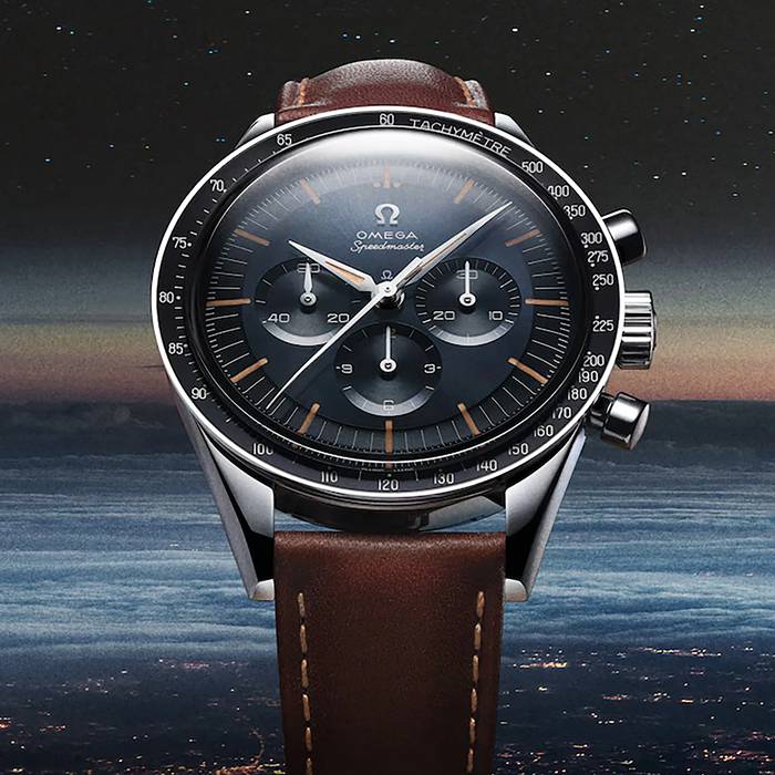 Omega Speedmaster Anniversary Series 40 mm herreur blå - brun læderrem O31032405006002 - Billede 5