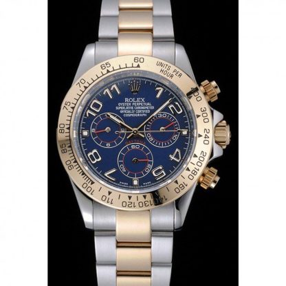 Replica Rolex Cosmograph Daytona blå urskive tofarvet rustfrit stålarmbånd 1454246 - Billede 2
