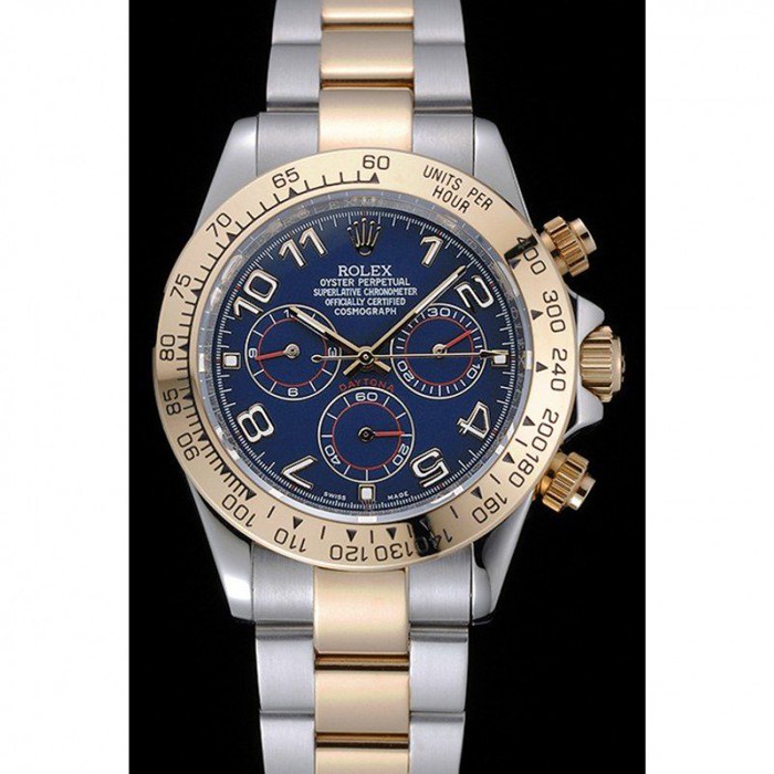 Replica Rolex Cosmograph Daytona blå urskive tofarvet rustfrit stålarmbånd 1454246 - Billede 2