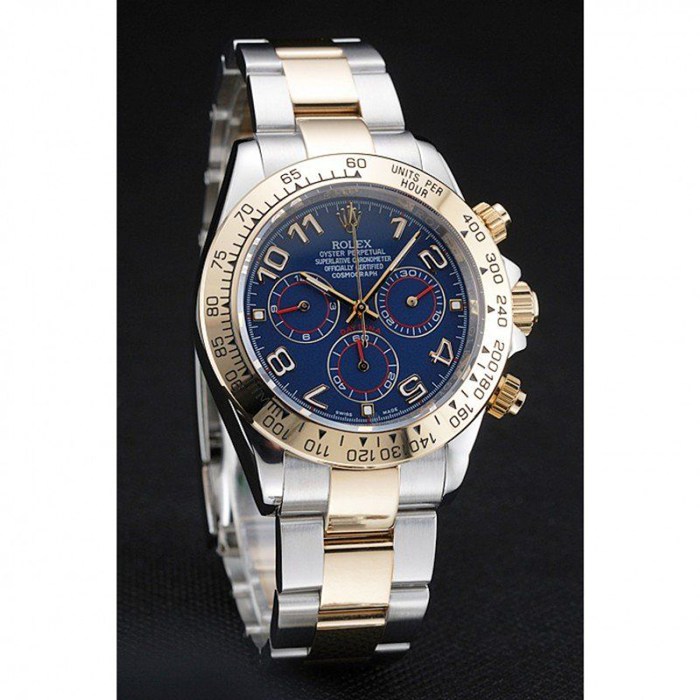 Replica Rolex Cosmograph Daytona blå urskive tofarvet rustfrit stålarmbånd 1454246 - Billede 3