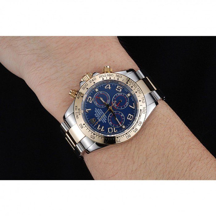 Replica Rolex Cosmograph Daytona blå urskive tofarvet rustfrit stålarmbånd 1454246 - Billede 10