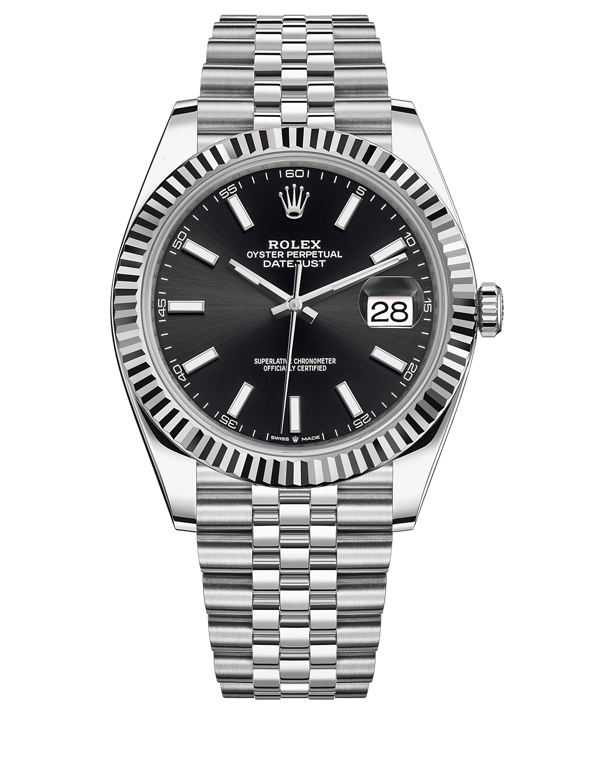 Replica Rolex Datejust 41 White Gold/Steel Black Dial Fluted Bezel 126334 Jubilee