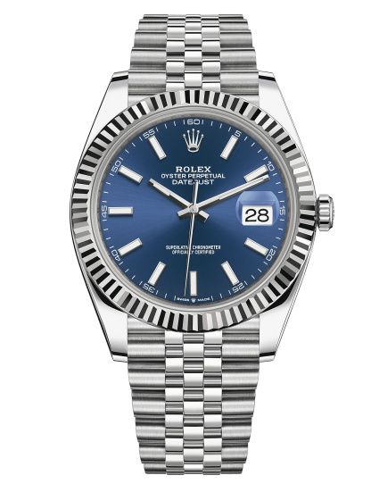 Replica Rolex Datejust 41 White Gold/Steel Blue Dial Fluted Bezel 126334 Jubilee