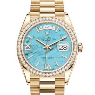 Replica Rolex Day-Date 36 Oyster 36 mm gult guld og diamanter 128348RBR