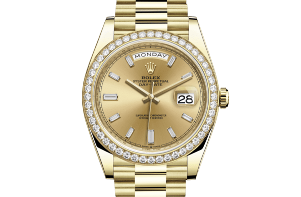 Replica Rolex Day-Date 40 Oyster 40 mm gult guld og diamanter 228348RBR