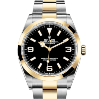 Replica Rolex Explorer Oyster 36 mm Oystersteel og gult guld 124273